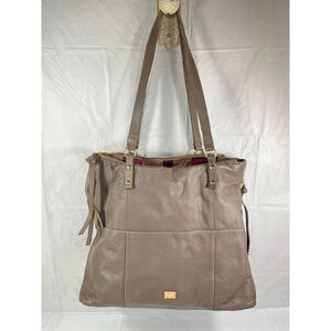 Kooba Genuine Leather Tote Shoulder Straps Bag Taupe EVERETTE